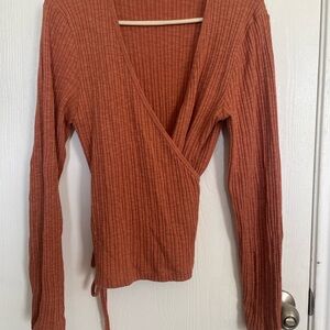 Madewell Ribbed Wrap Blouse Long Sleeve